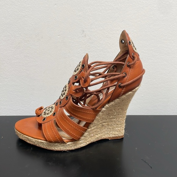 Michael Kors Gladiator Wedge Heel Leather Sandal Platform Lace Up Boho Brown 7 - Picture 5 of 12